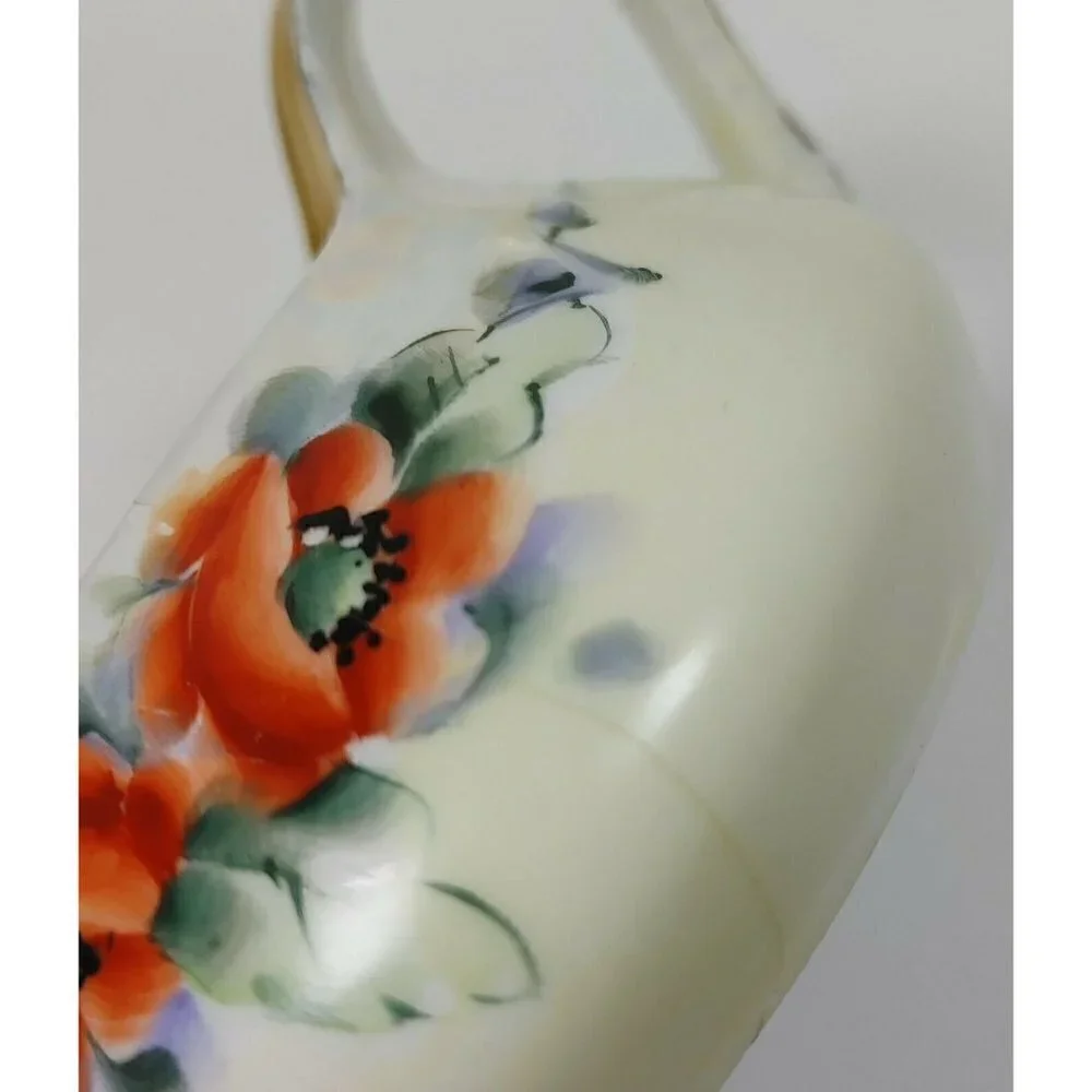 Vintage TK Thun Orange Flowers Porcelain Gold Rim Czechoslovakia Creamer